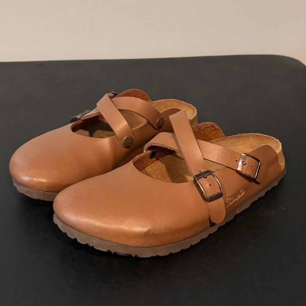 BIRK'S BY Birkenstock Dorian Brown Slip on Clogs Womens sz 39/8 EUC Comfort